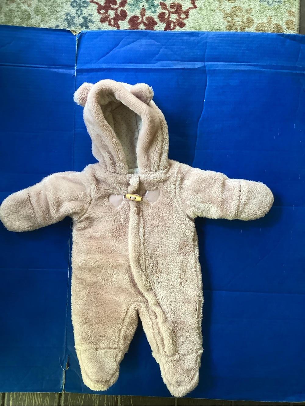 Wippette Plush Bear Hooded Footie in Light pink, size 0/3 months